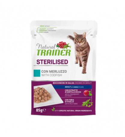 Trainer gatto natural adult sterilizzato merluzzo bocconcini in salsa da 85 gr in busta