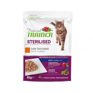Trainer gatto natural adult sterilizzato tacchino bocconcini in salsa da 85 gr in busta