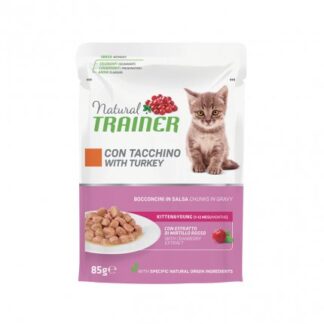 TRAINER GATTO NATURAL KITTEN & YOUNG CON TACCHINO BOCCONCINI IN SALSA DA 85 GR IN BUSTA