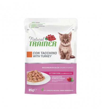 TRAINER GATTO NATURAL KITTEN & YOUNG CON TACCHINO BOCCONCINI IN SALSA DA 85 GR IN BUSTA