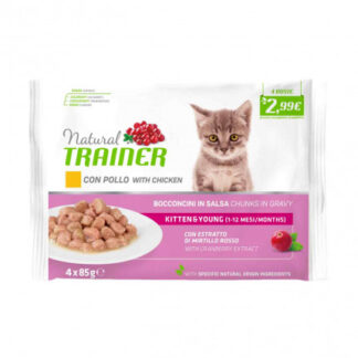 Trainer gatto natural kitten & young pollo fresco bocconcini in salsa 4 buste da 85 gr