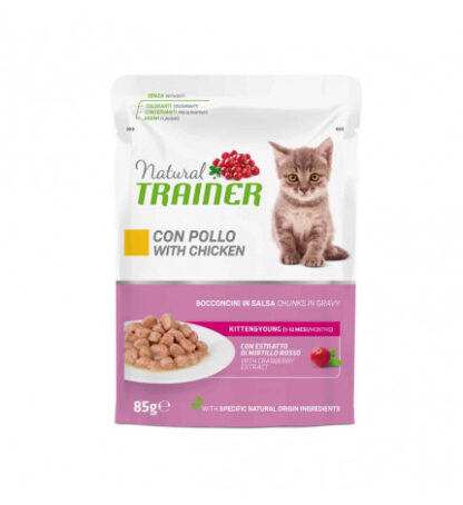 Trainer gatto natural kitten & young pollo fresco bocconcini in salsa da 85 gr in busta