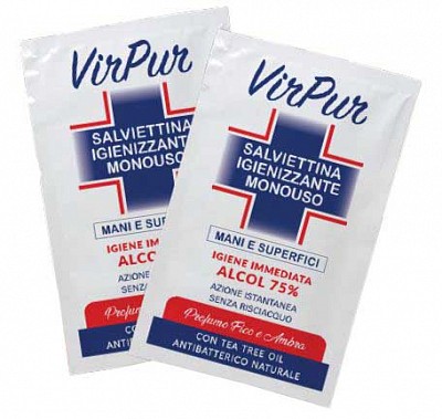 Virpur Salviettine igienizzanti monouso - dispencer 60 pezzi con alcol 75%