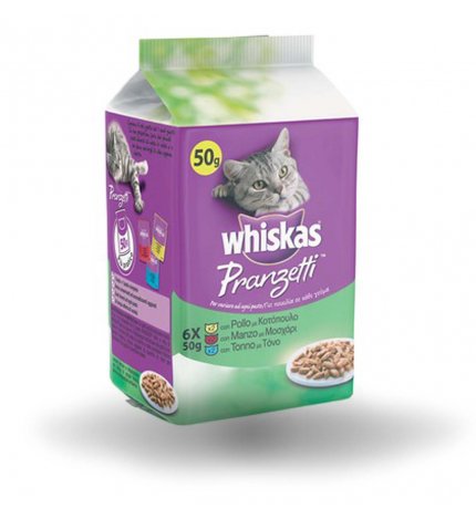 WHISKAS GATTO PRANZETTI POLLO MANZO TONNO 6 BUSTE DA 50 GR