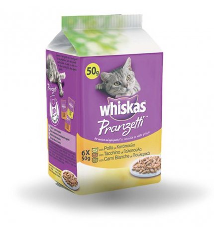 WHISKAS GATTO PRANZETTI POLLO TACCHINO CARNI BIANCHE 6 BUSTE DA 50 GR