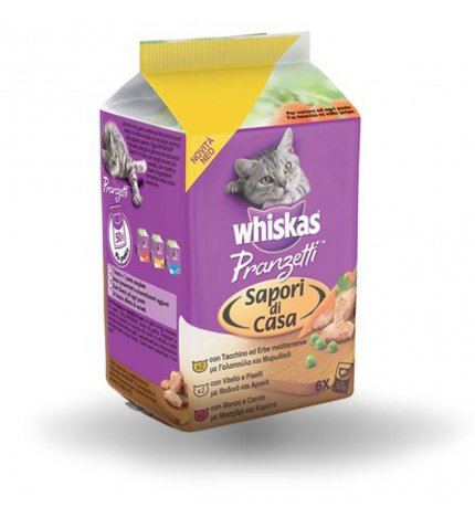 WHISKAS GATTO PRANZETTI TACCHINO VITELLO MANZO 6 BUSTE DA 50 GR
