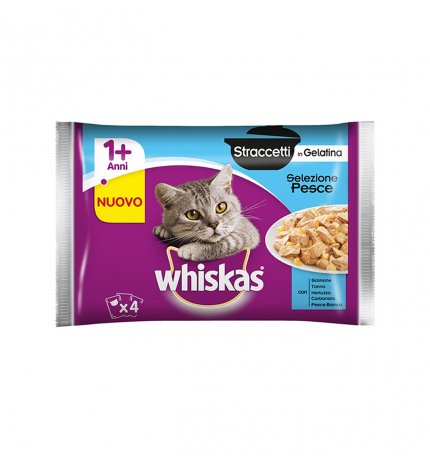 WHISKAS GATTO STRACCETTI SELEZIONE PESCE CON SALMONE TONNO MERLUZZO PESCE BIANCO 4 BUSTE DA 85 GR
