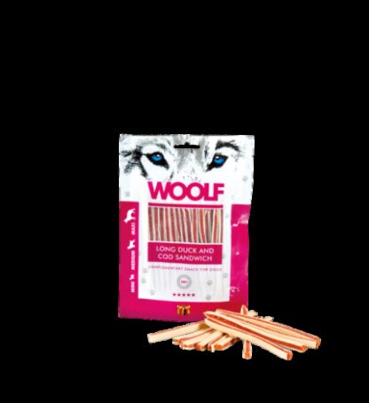 WOOLF CANE SNACK SANDWICH LUNGO DI ANATRA E MERLUZZO DA 100 GR