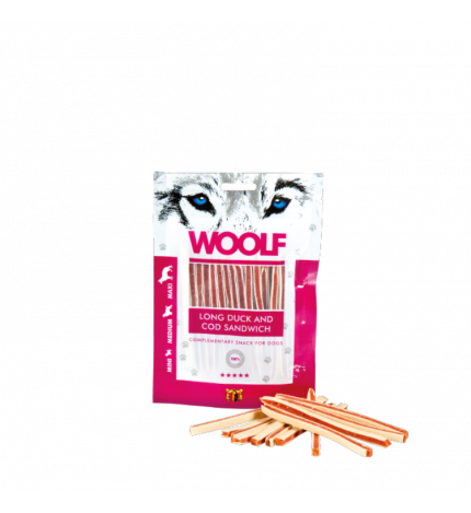 WOOLF CANE SNACK SANDWICH LUNGO DI ANATRA E MERLUZZO DA 100 GR