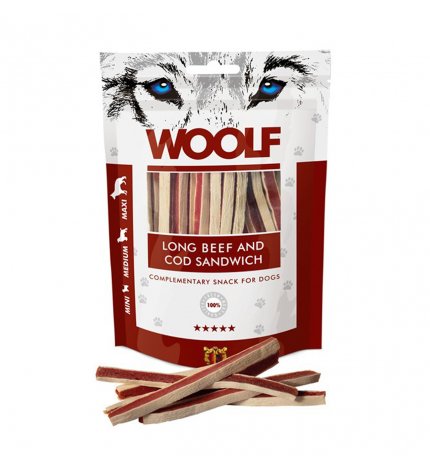 WOOLF CANE SNACK SANDWICH LUNGO DI MANZO E MERLUZZO DA 100 GR