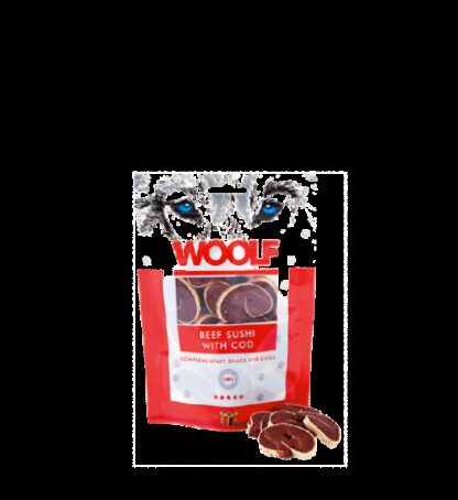 WOOLF CANE SNACK SUSHI DI MANZO E MERLUZZO DA 100 GR