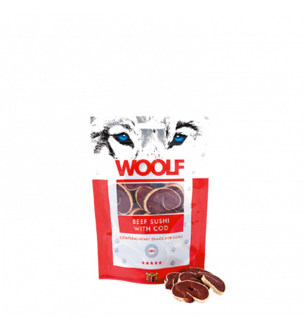 WOOLF CANE SNACK SUSHI DI MANZO E MERLUZZO DA 100 GR