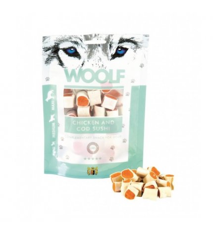 WOOLF CANE SNACK SUSHI DI POLLO E MERLUZZO DA 100 GR
