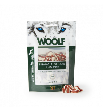 WOOLF CANE SNACK TRIANGOLINI DI AGNELLO E MERLUZZO DA 100 GR