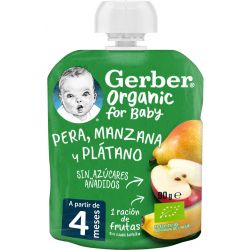 GERBER POUCH ORGANIC PERA, MANZANA, BANANA 90 G