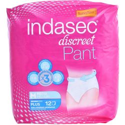 PAÃ?AL INDASEC DISCREET PANT PLUS 1350 ML T/M 80-110 CM 12 U