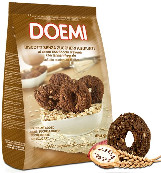 Doemi - Печенье из цельнозерновой муки с какао и овсянкой без сахара - 500 г